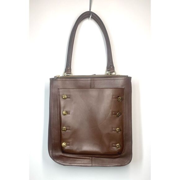 Brooks Brother’s Calfskin Double Zip Cognac Brown Top Handle Large Leather Tote - Picture 1 of 12